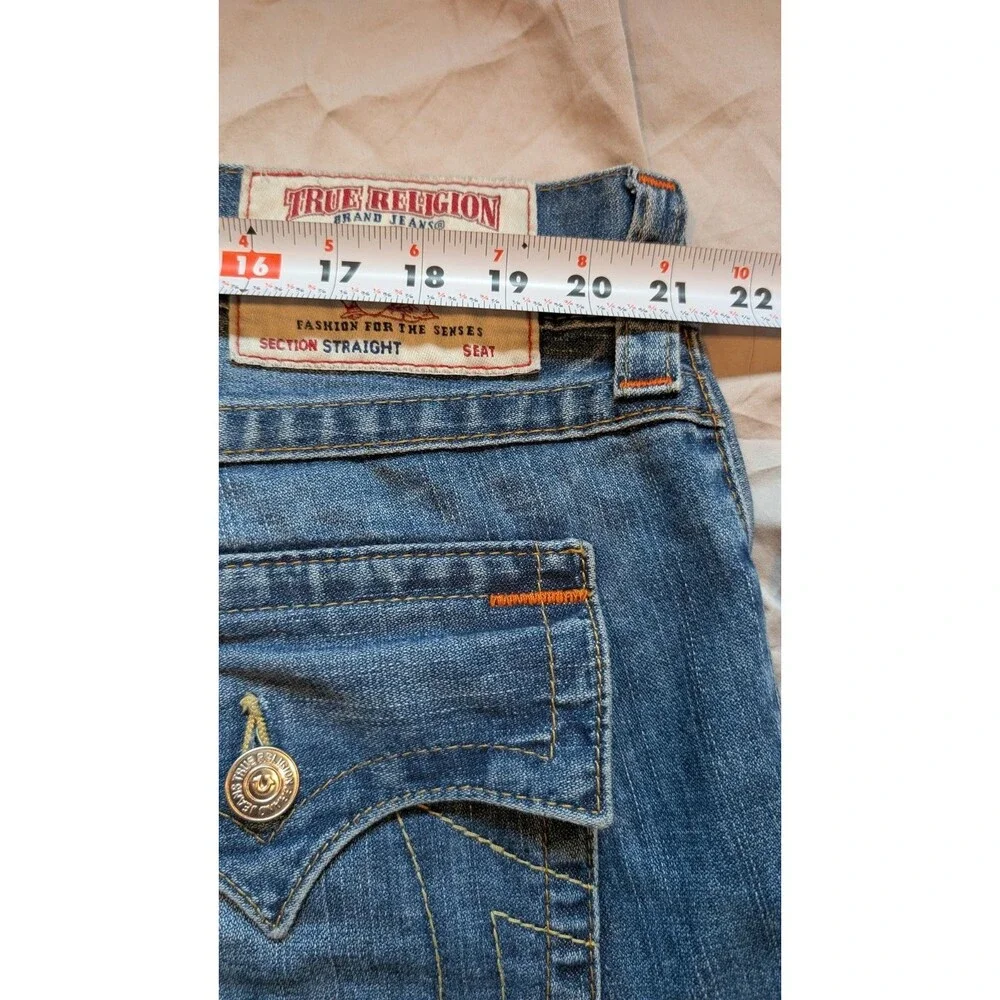 True Religion Men's Blue Jeans Size 40 (42x34) Straight Leg Cut Wide Cuff Denim